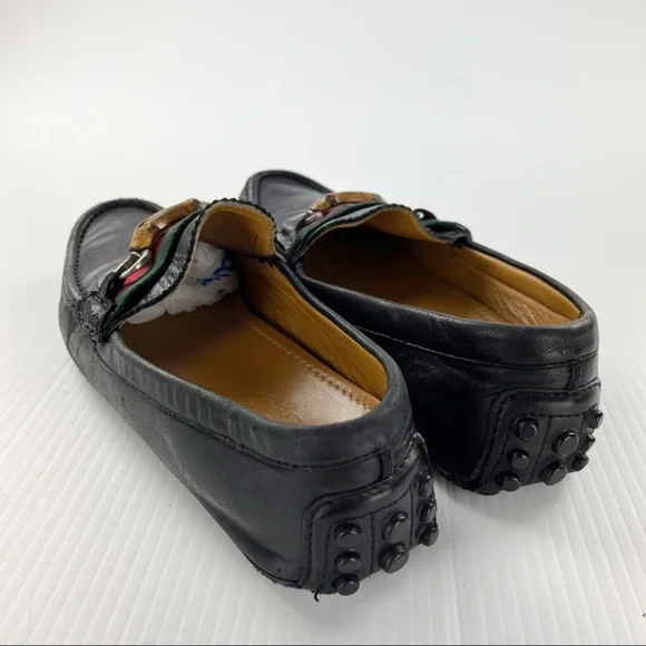 Gucci Black Leather Horsebit Driver Web Loafers Shoes - Picture 5 of 8